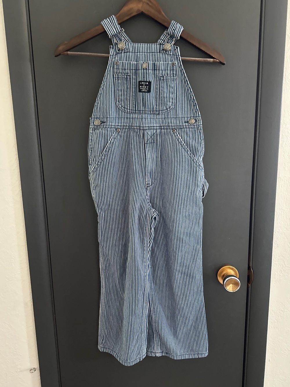Lakin & McKey Striped Denim Bib Overalls Kids Size 7 EUC - Picture 2 of 5